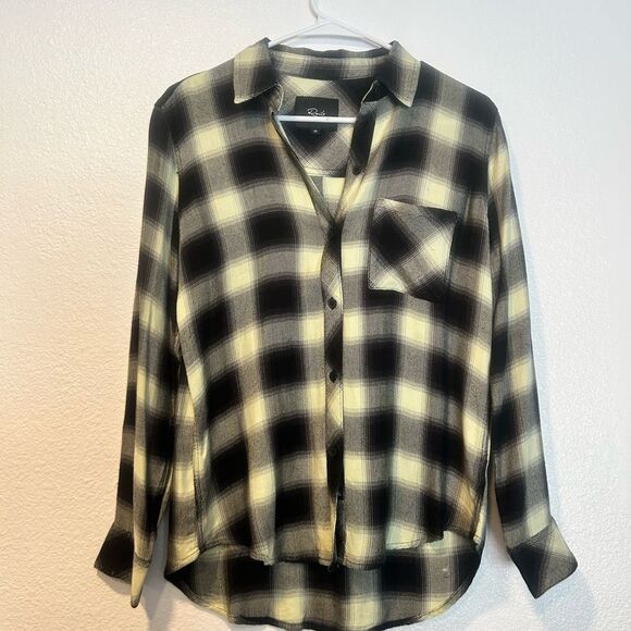 NWOT Rails Jackson Flannel Button Down in Black & Azure XS - Picture 1 of 5